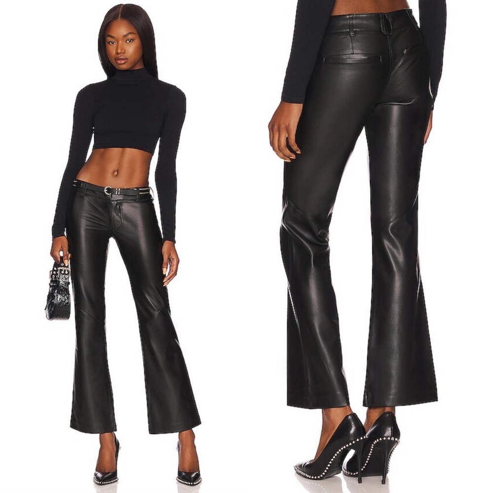 New Free People Love Language Low Rise Black Faux Leather Pants Size 12